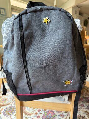 Grey Hit Promotional Backpack with Retro Basketball Character & Enamel Pin